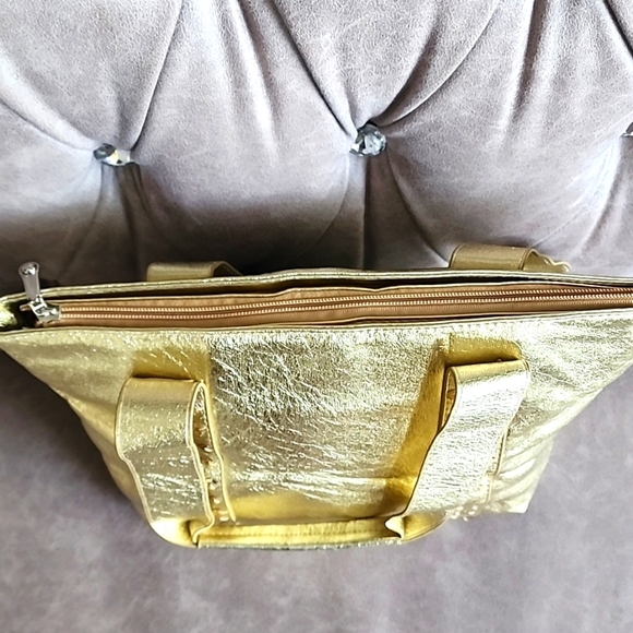 NWOT, UNION BLUE Metallic Gold Purse, w/ Gold Sequins, 3 Compartments 😍 - Picture 7 of 11